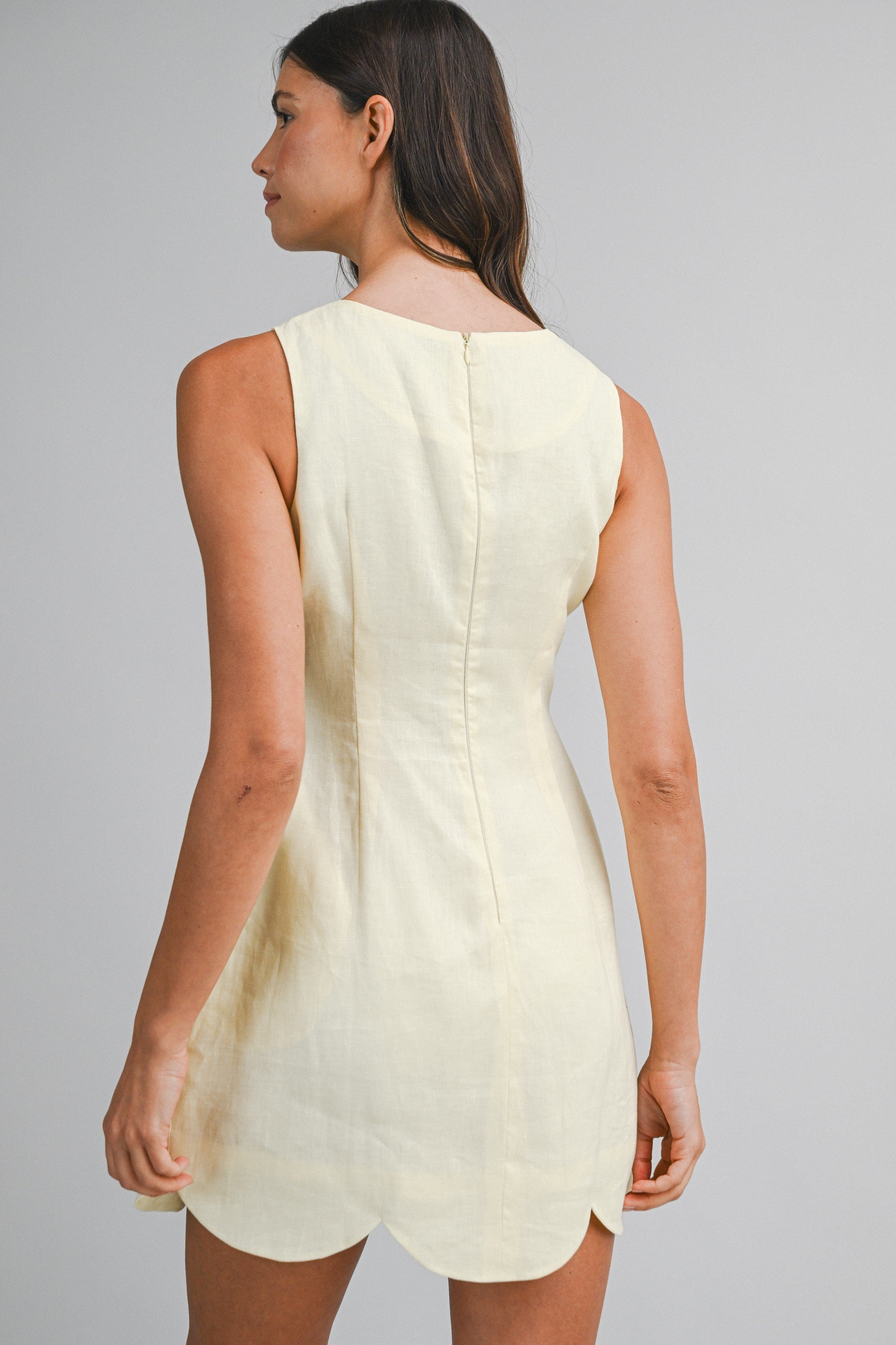 Linen Mini Dress With Scallop Hem