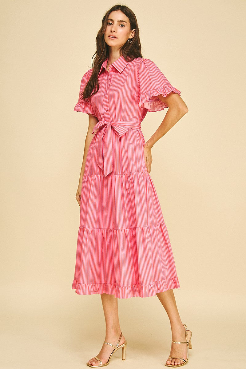Striped Tiered Midi Dress