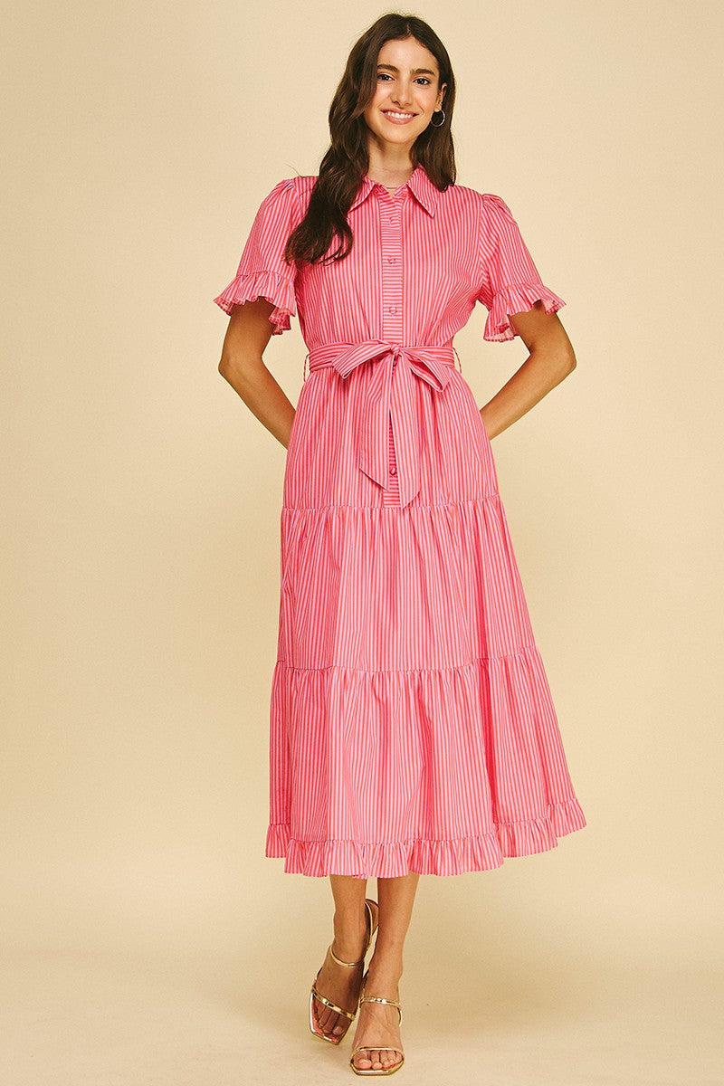 Striped Tiered Midi Dress