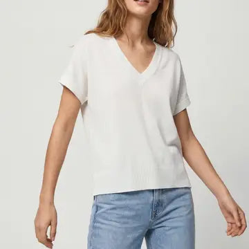 V-Neck Short Sleeve Fine Knit Sweater