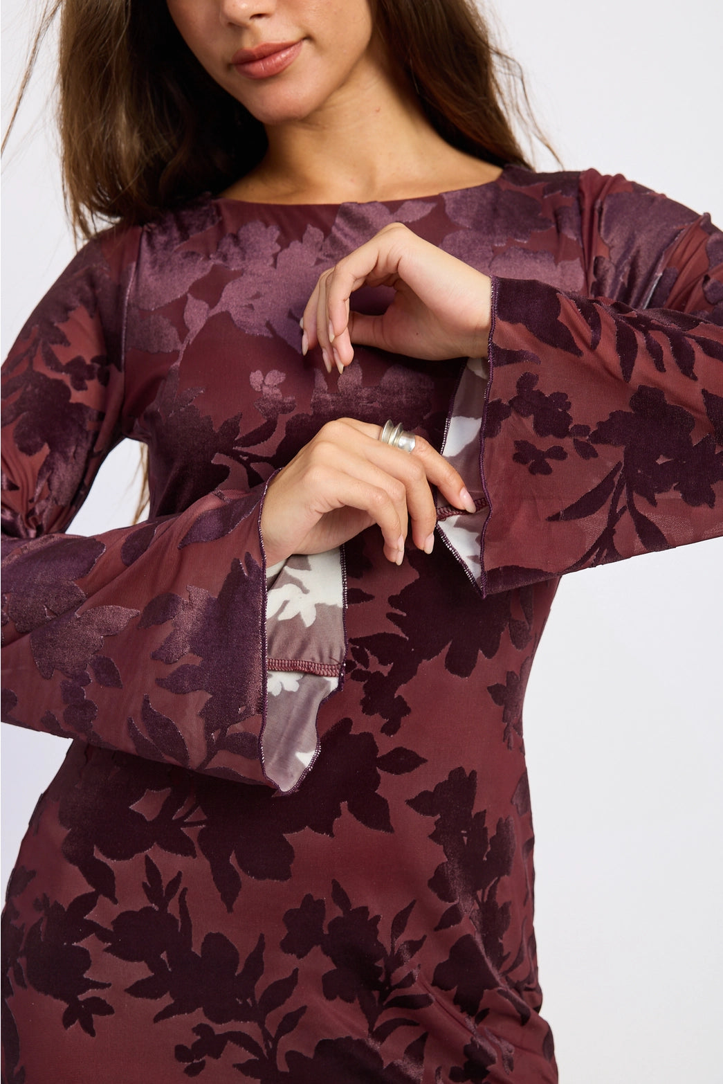 Open Back Maxi Floral Long Sleeve Dress