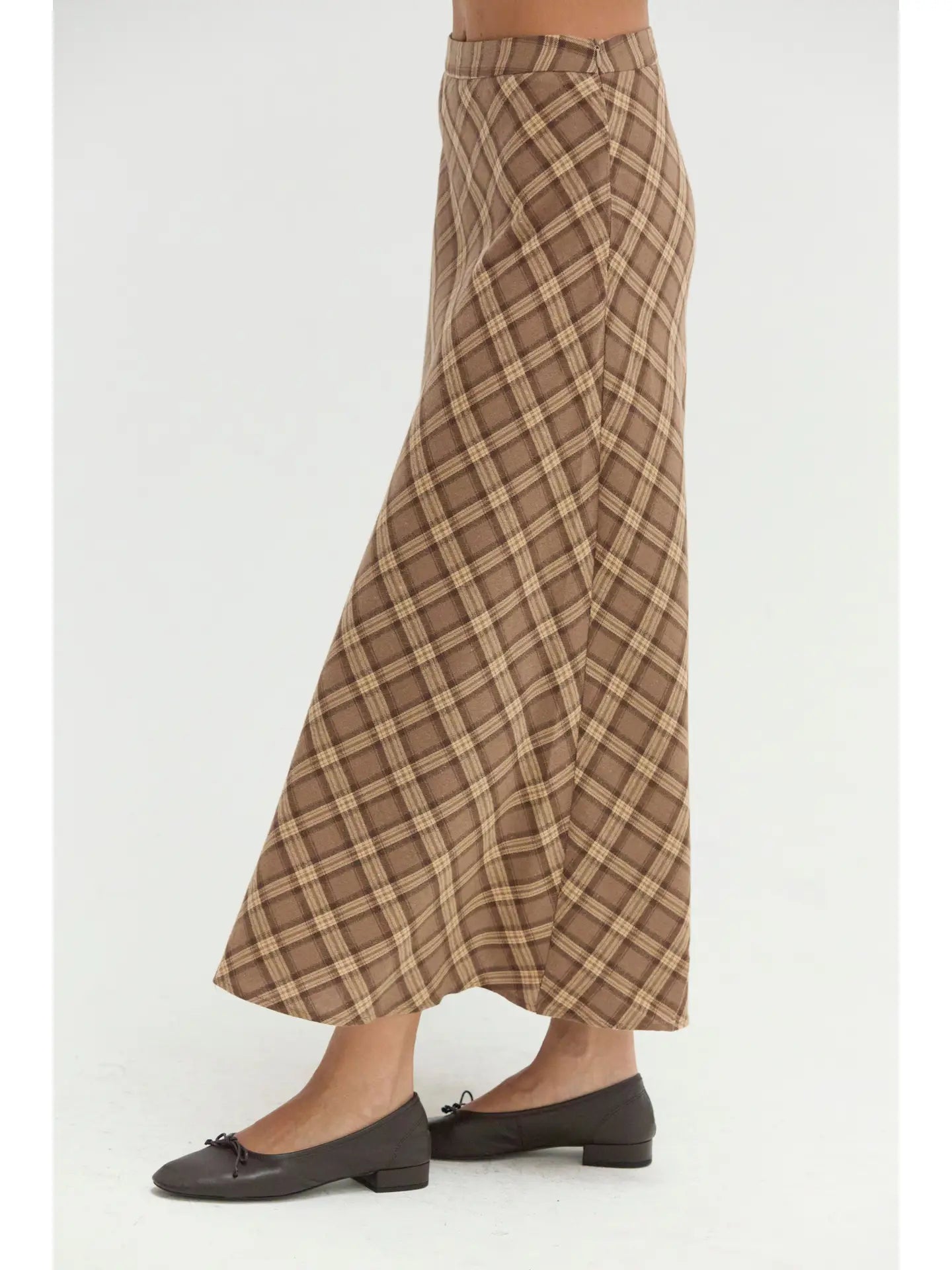 Sandra Plaid Flowy Midi Skirt