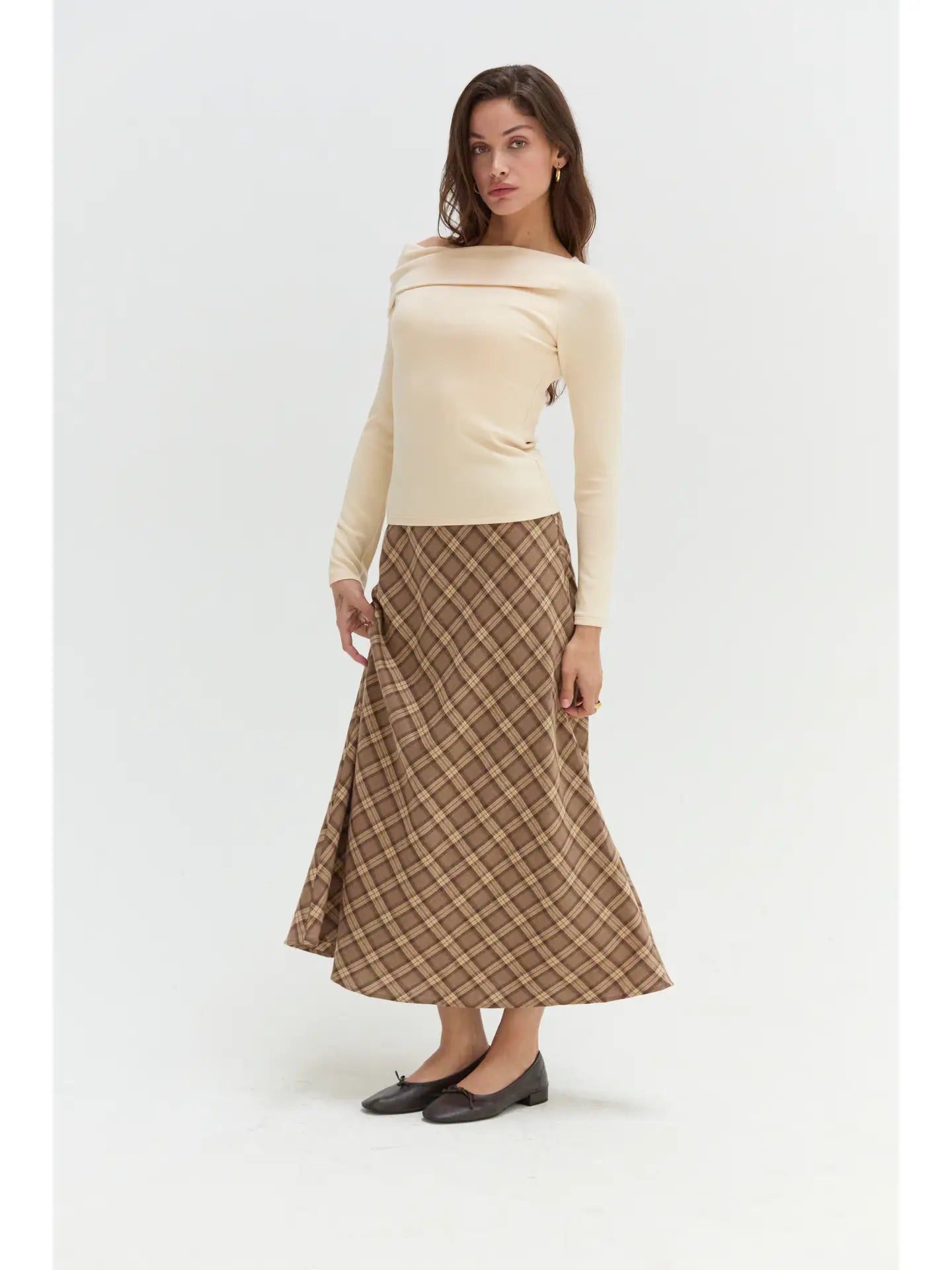 Sandra Plaid Flowy Midi Skirt
