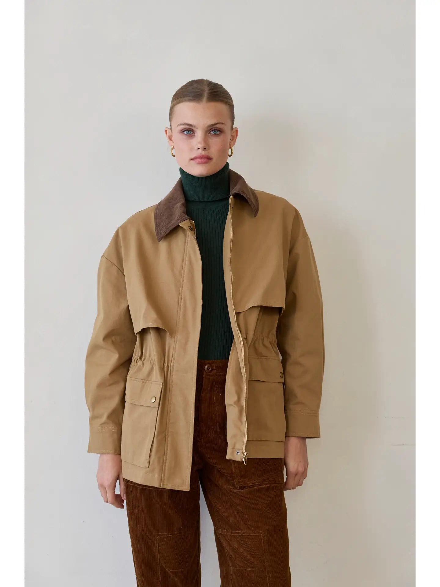 Lennon Contrast Collar Drawstring Waist Barn Jacket