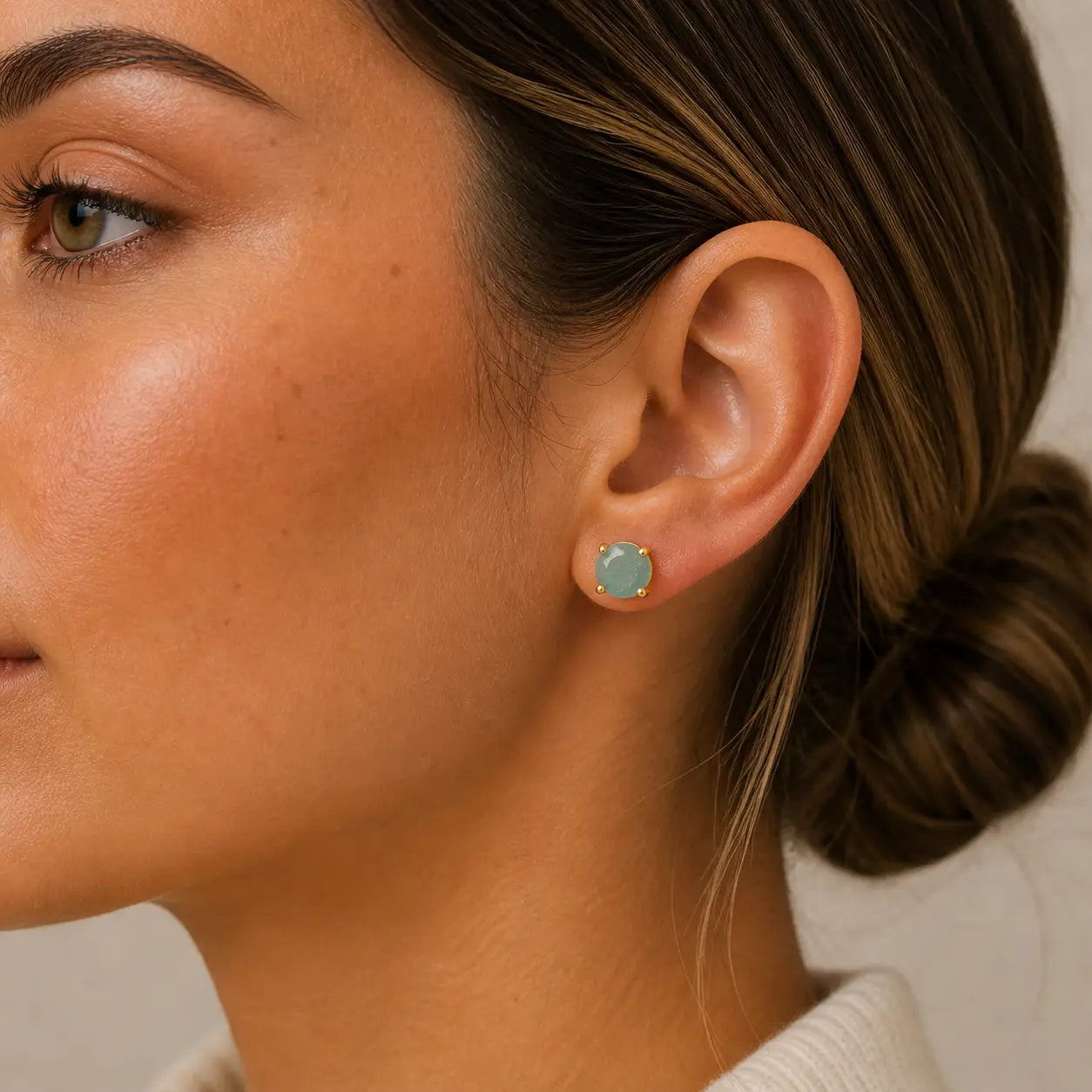 Round Gemstone Gold Earrings