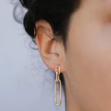 Pave Link Drop Gold Earrings