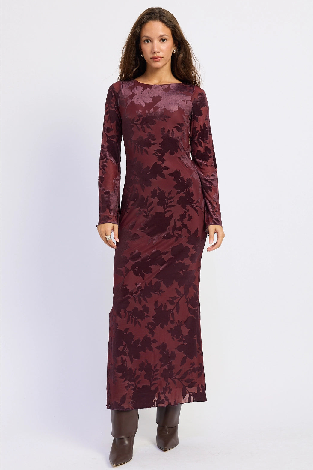 Open Back Maxi Floral Long Sleeve Dress