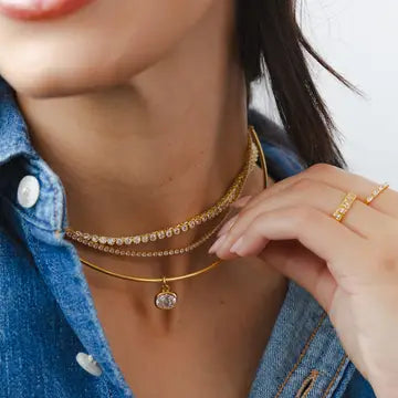 18K Gold Round Brilliant Tennis Necklace