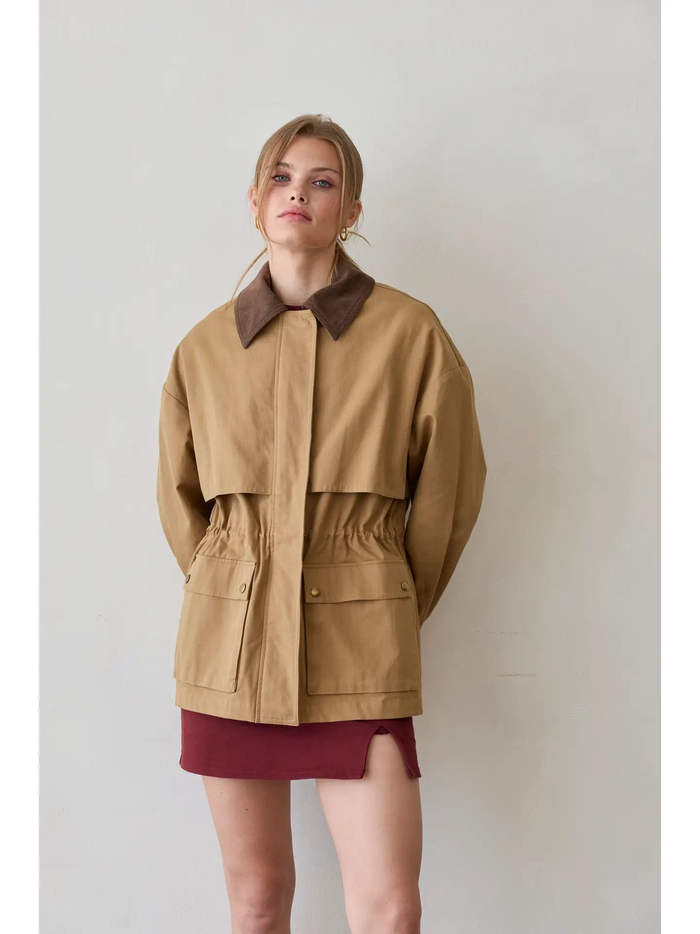 Lennon Contrast Collar Drawstring Waist Barn Jacket