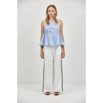 Linen Striped Boat Neck Sleeveless Top