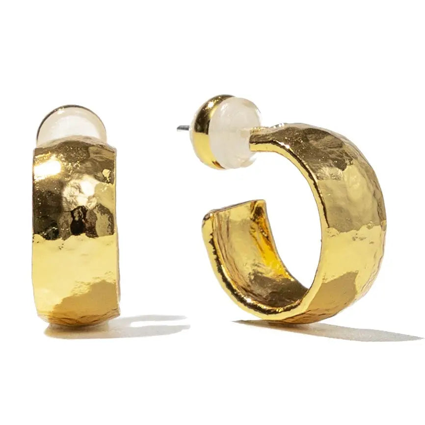 24K Gold Mini Hammered Hoops