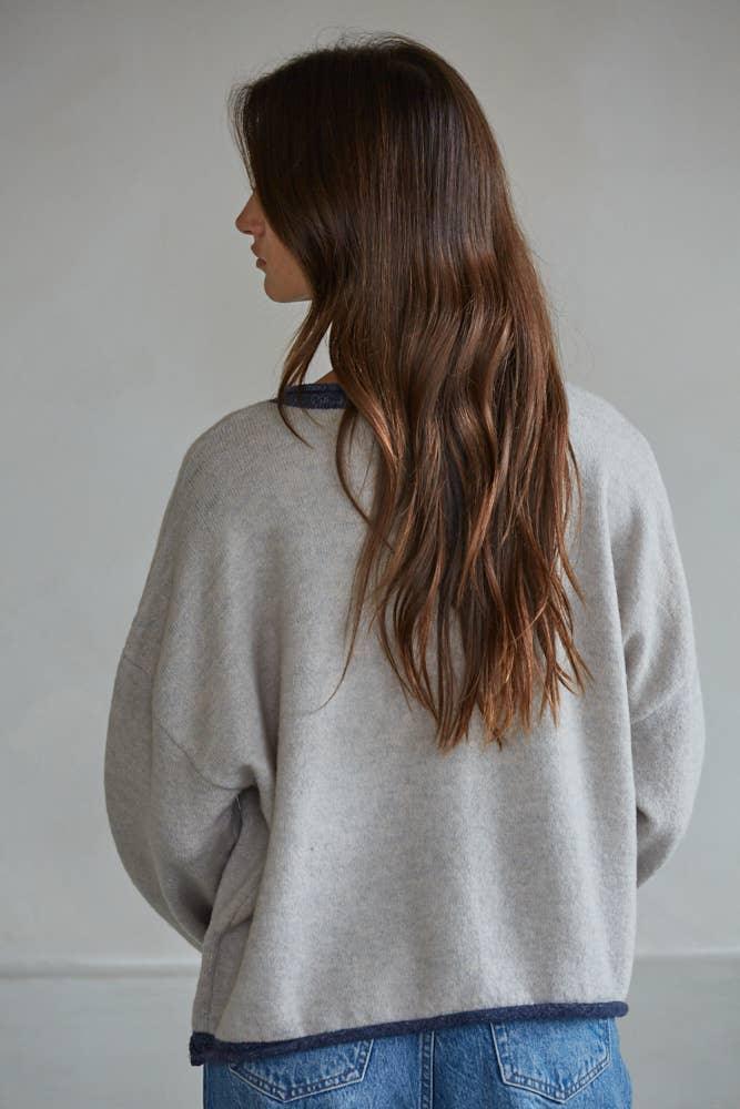 Knit Polyester Acrylic Sweater Crew Neck Cardigan