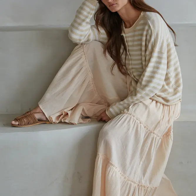 Knit Polyester Acrylic Striped Sweater Cardigan