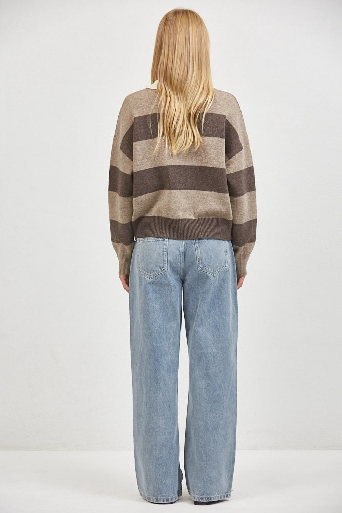 Knit Collar Neck Long Sleeve Sweater