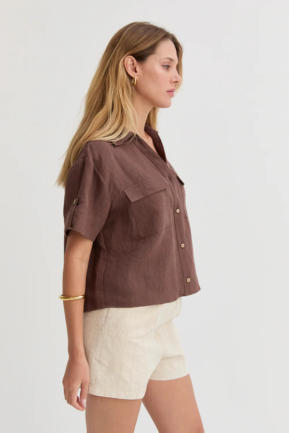 Mali Button Down Short Sleeve Linen Top