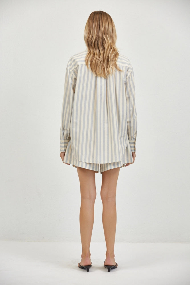Striped Collar Neck Long Sleeve Shirt Top