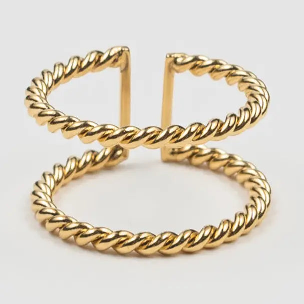 Waterproof Gold Twisted Double Ring