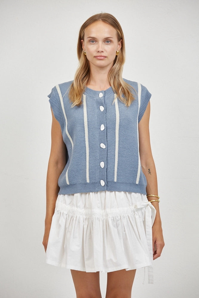 Striped Crew Neck Sleeveless Vest Top
