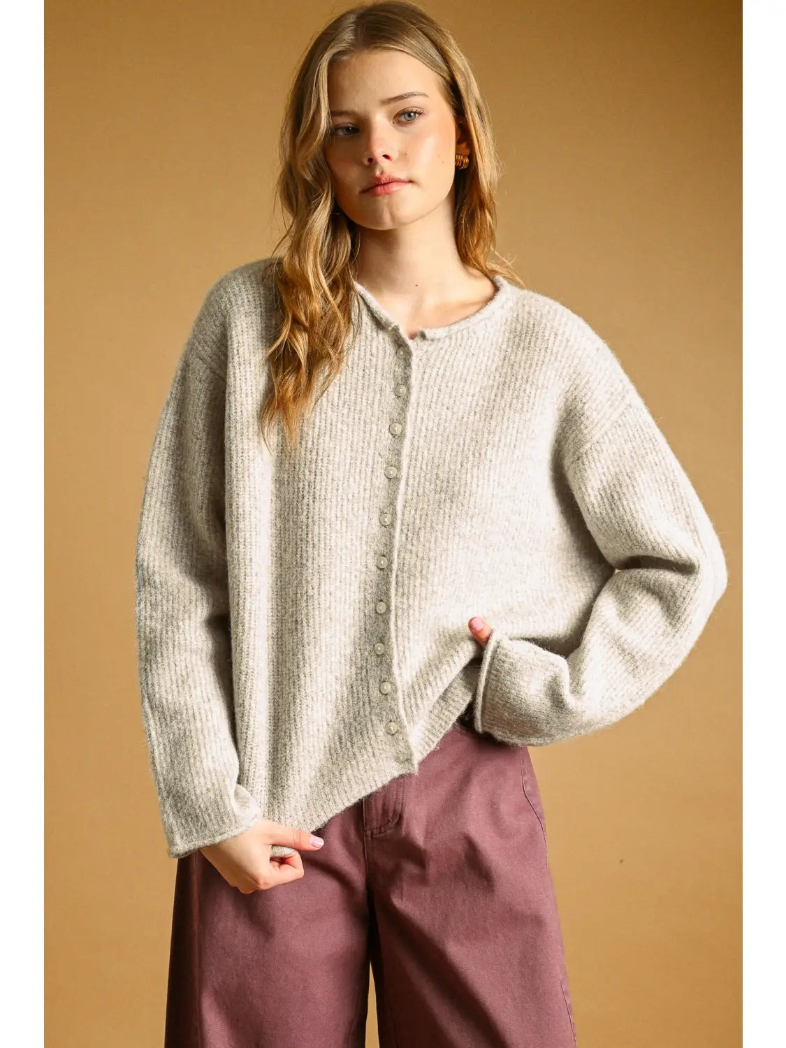 Button Front Ribbed Sweater Cardigan