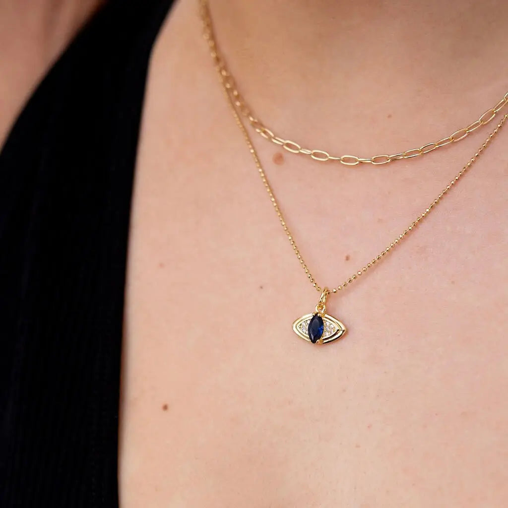 Sapphire Tiger Evil Eye Necklace