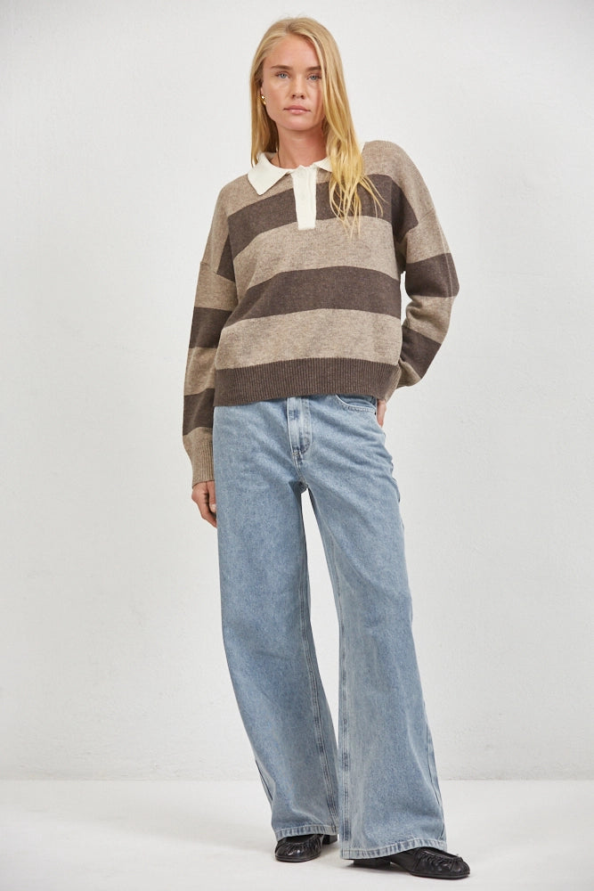 Knit Collar Neck Long Sleeve Sweater