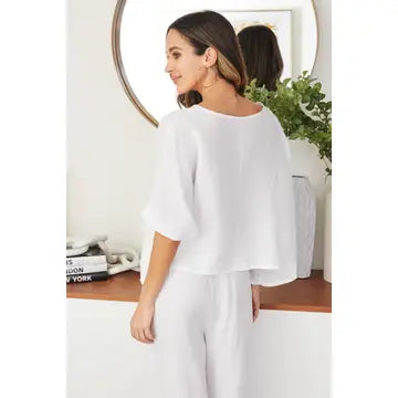 Linen Dolman Sleeve Crop Top