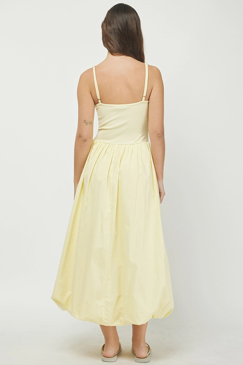 Contrast Ribbed Cami with Bubble Maxi Skirt