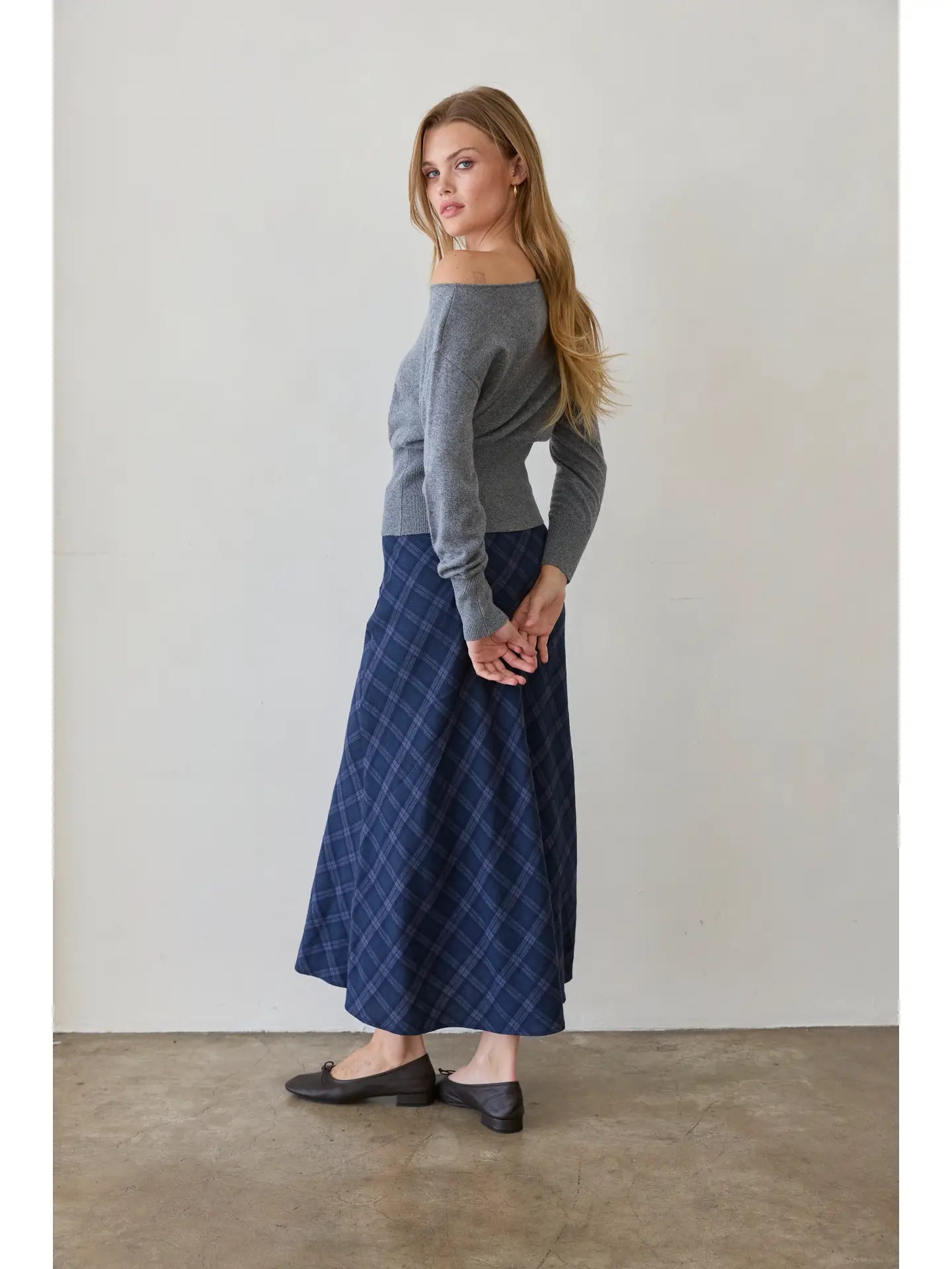 Sandra Plaid Flowy Midi Skirt