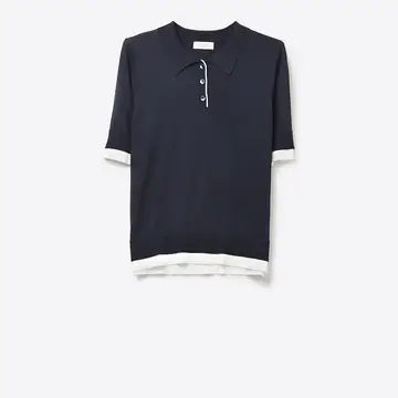 Polo Shirt with White Trim and Button Detail
