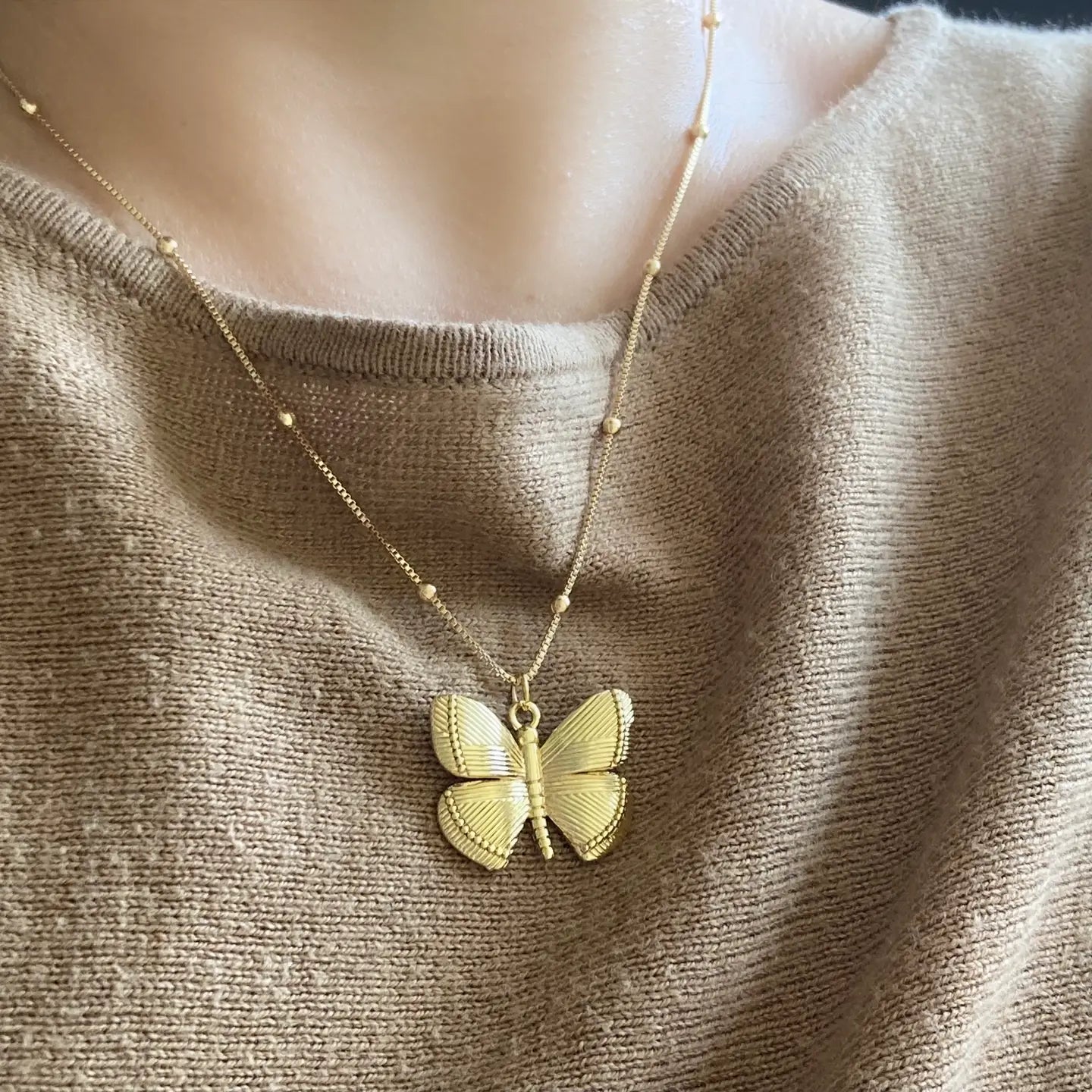 Gold Butterfly Pendant Necklace Monarch Butterflies Wings