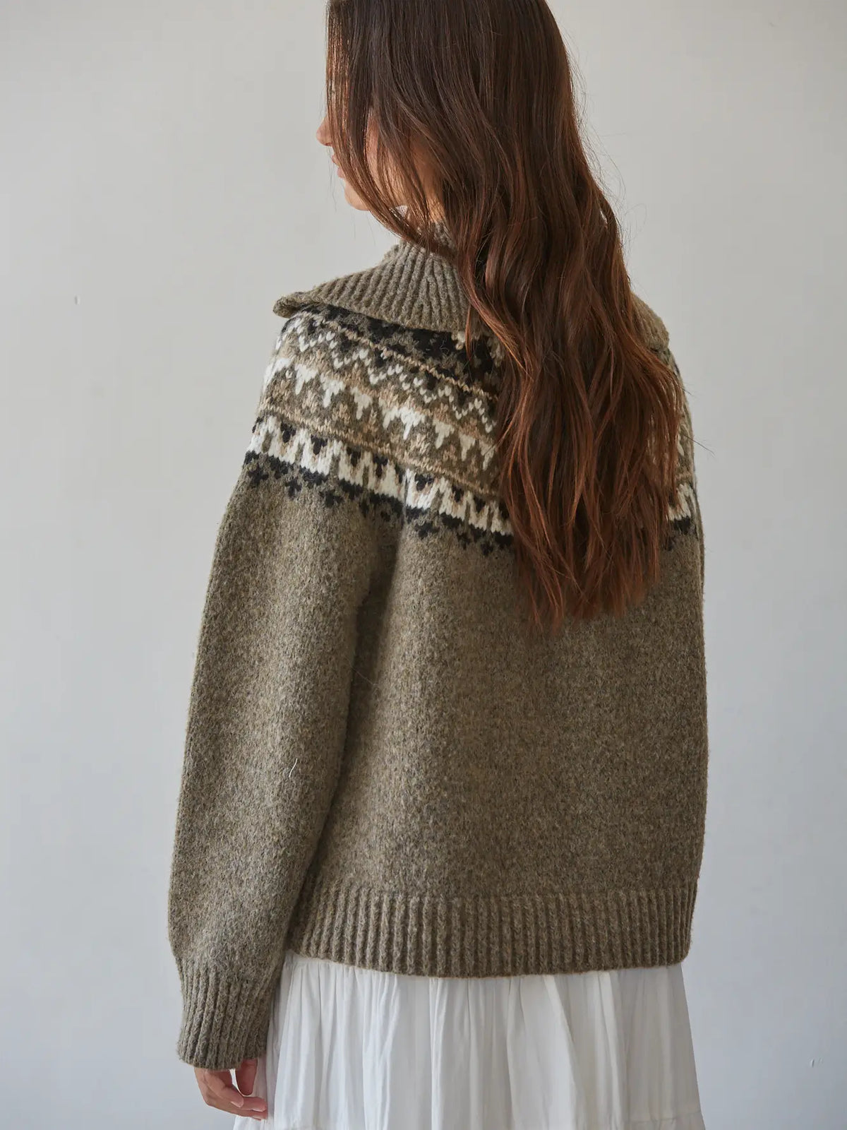 Knit Sweater Fair Isle Half Zip Up Pullover