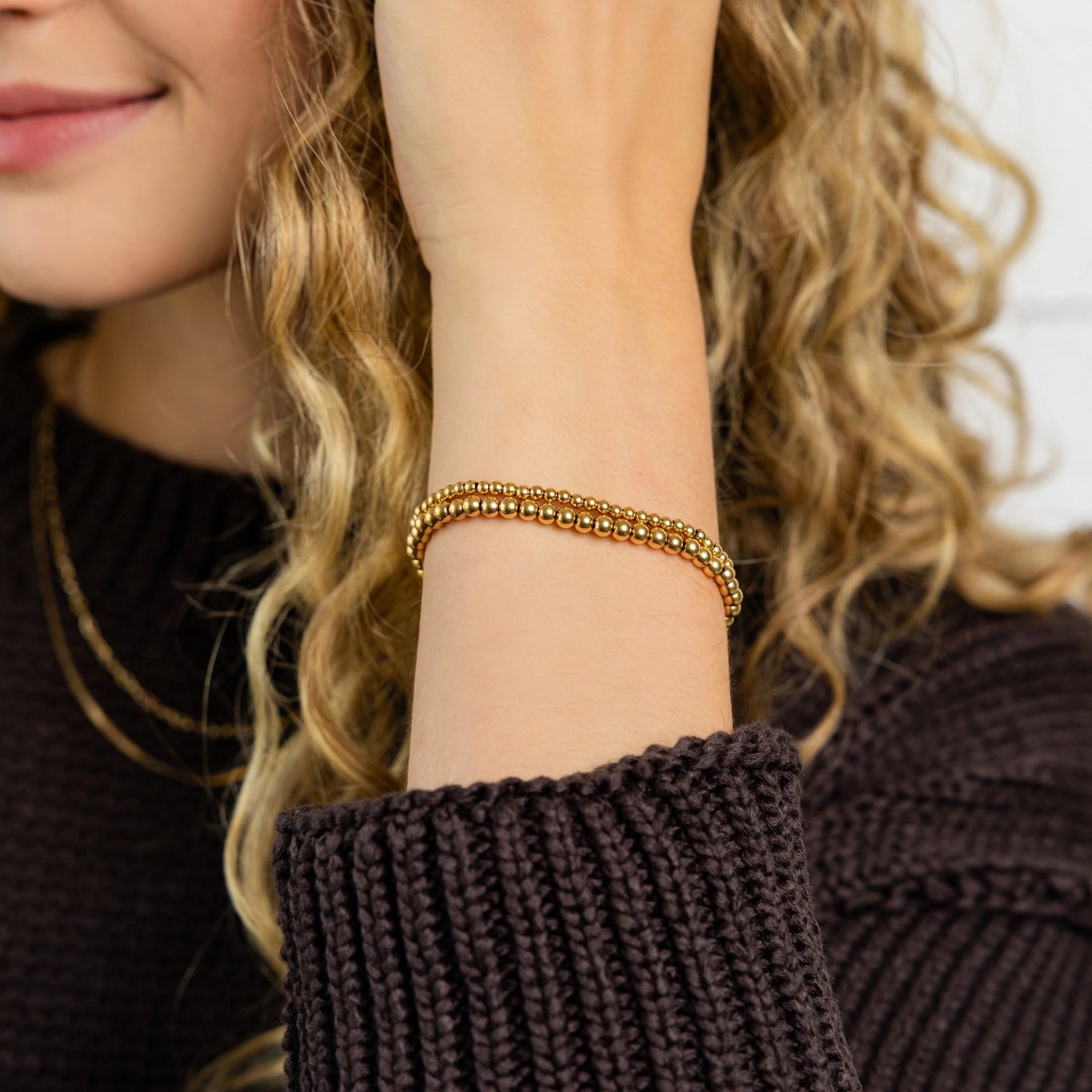 Waterproof Dainty Gold Double Beaded Bracelet