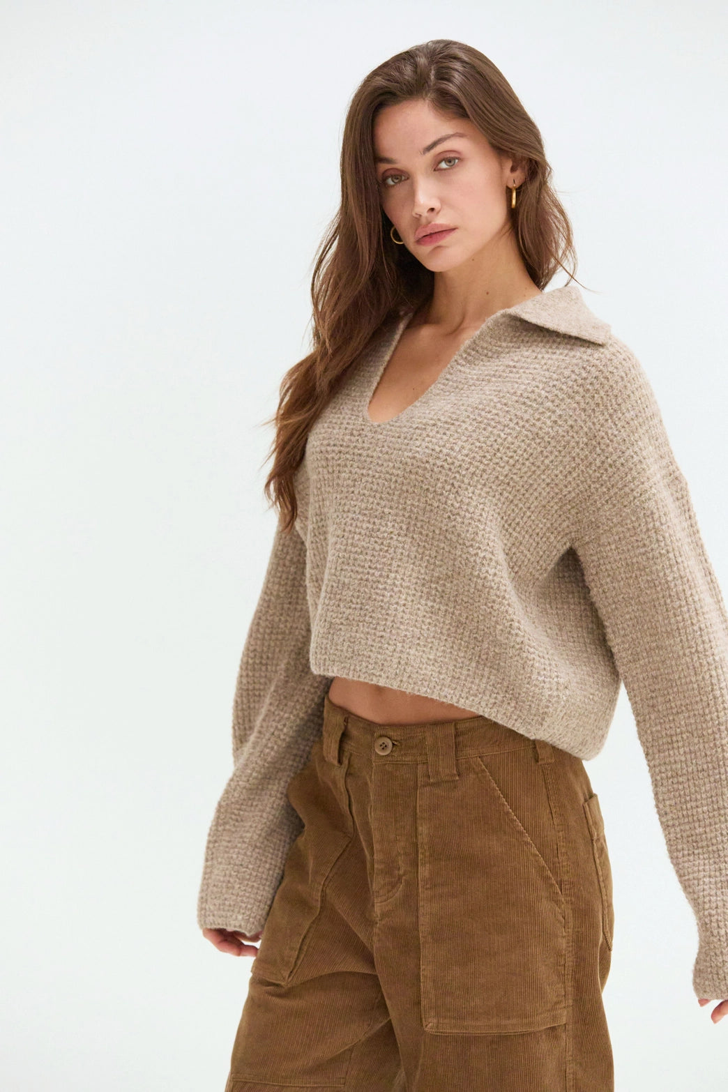 Carter Waffle Polo Sweater Knit Top