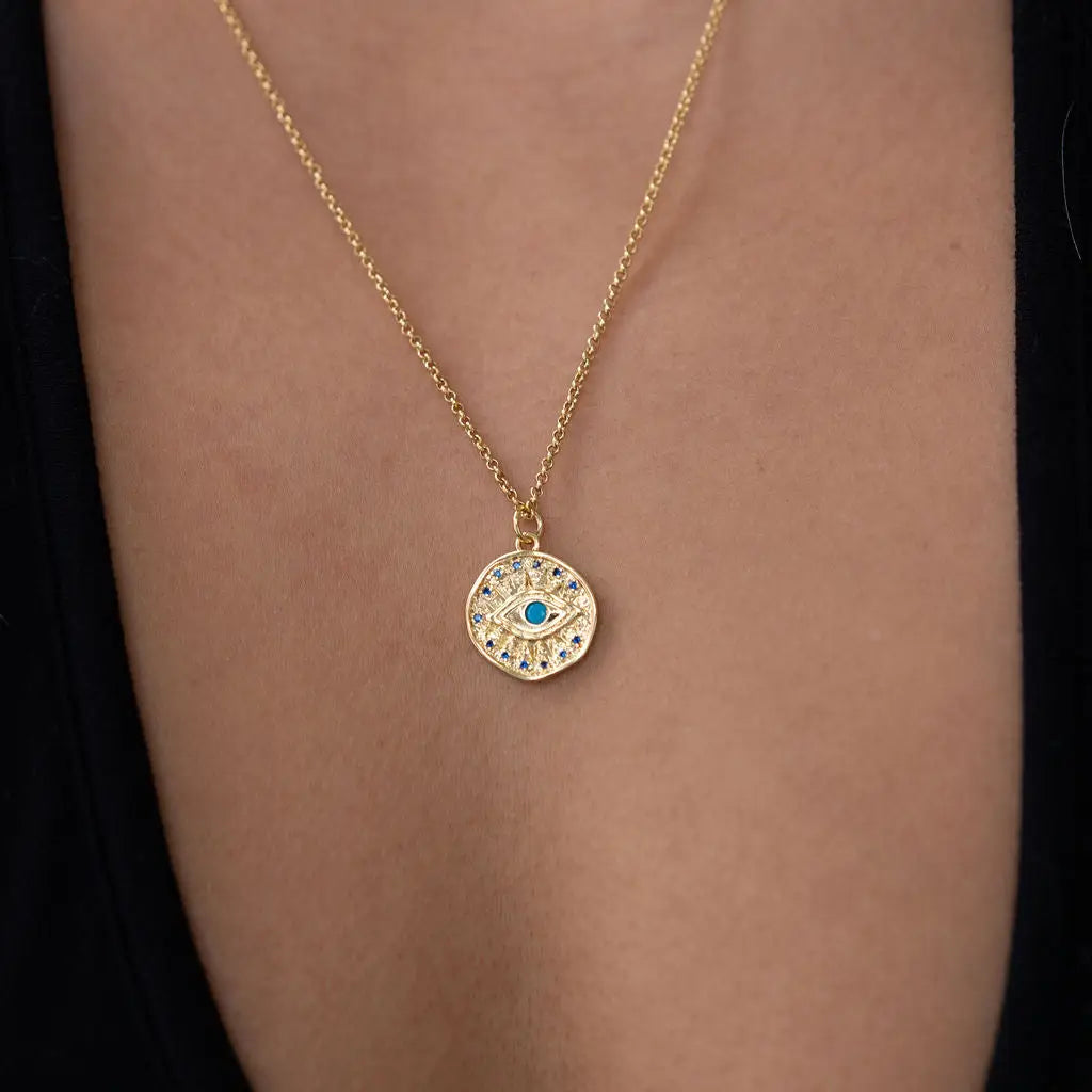 Turquoise Evil Eye Coin Necklace
