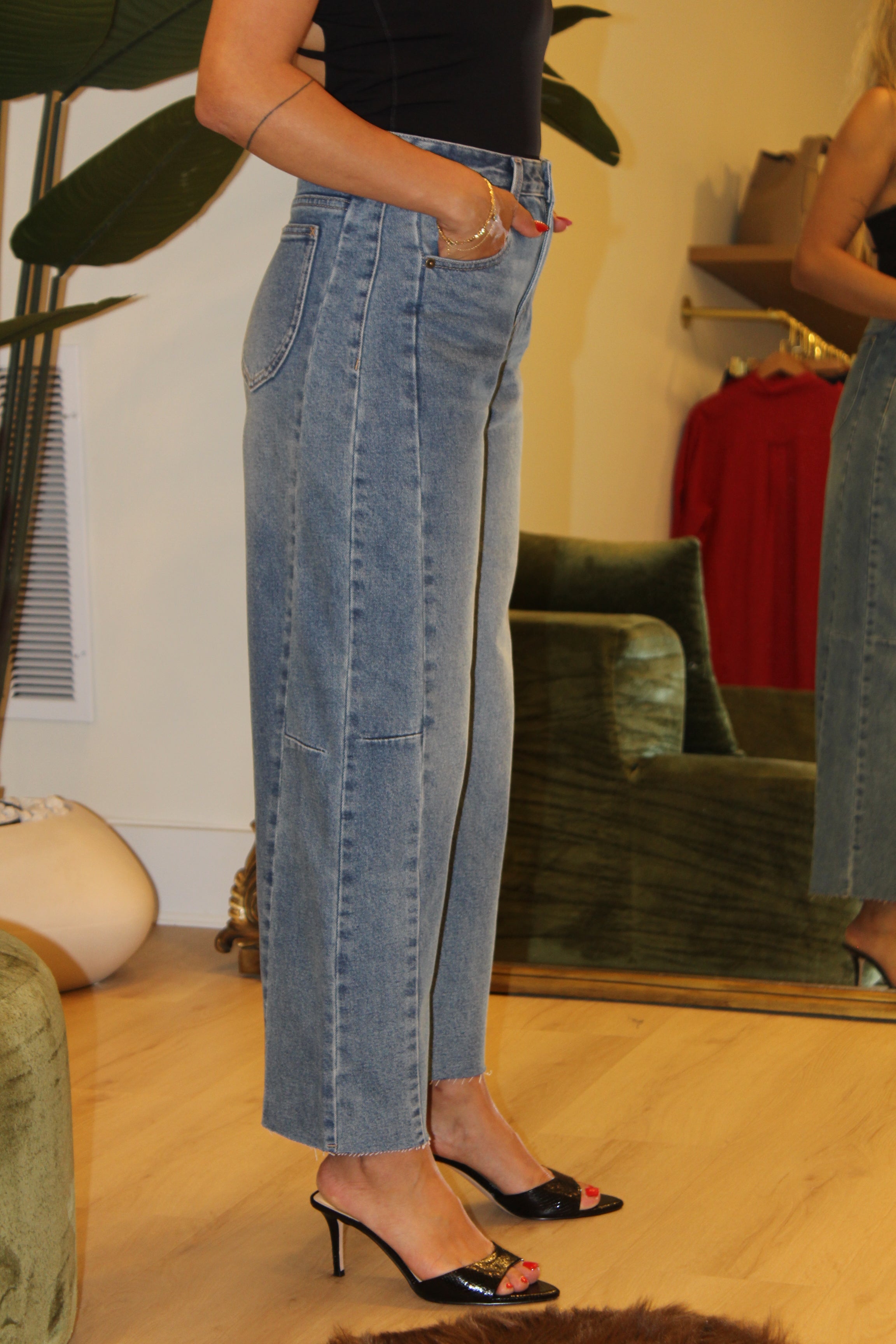Medium Wash Denim Barrel Pants