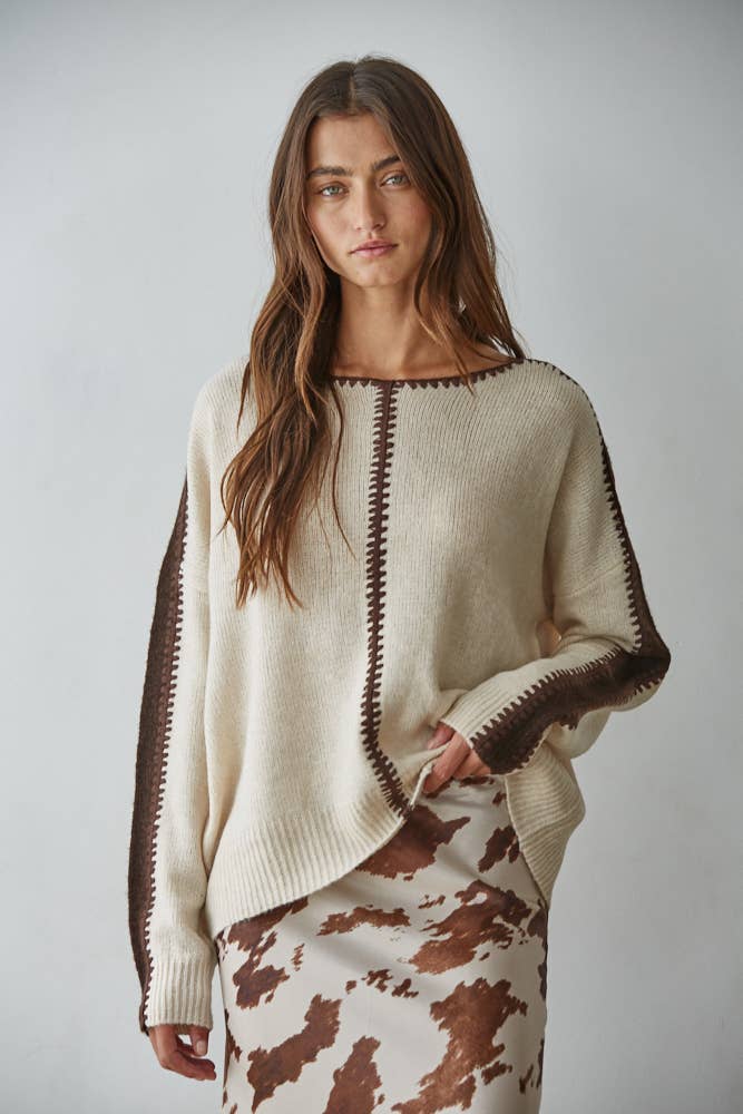 Knit Sweater Pullover Top With Stitch Detail