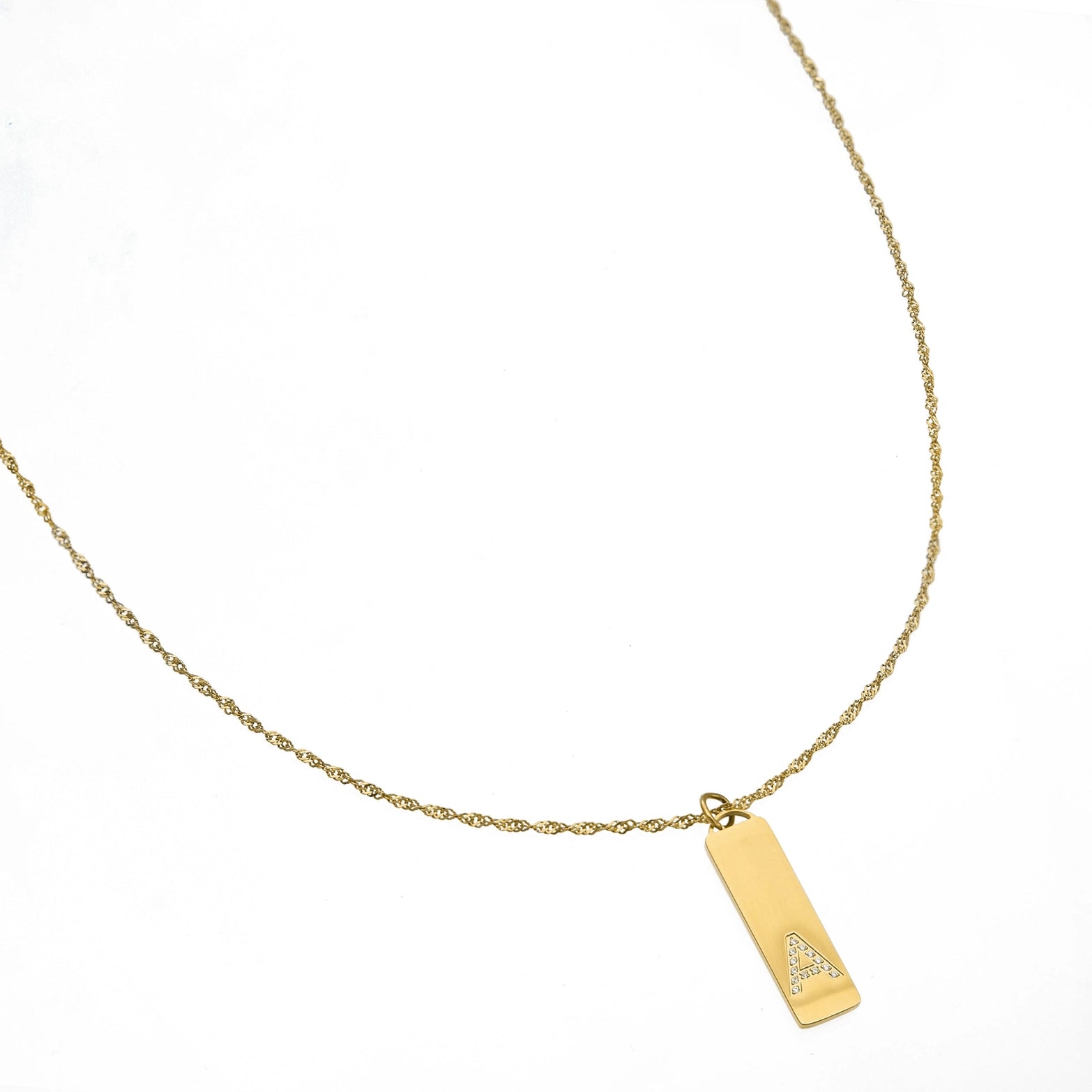 Waterproof Gold Initial Bar Pendant Necklace - L -