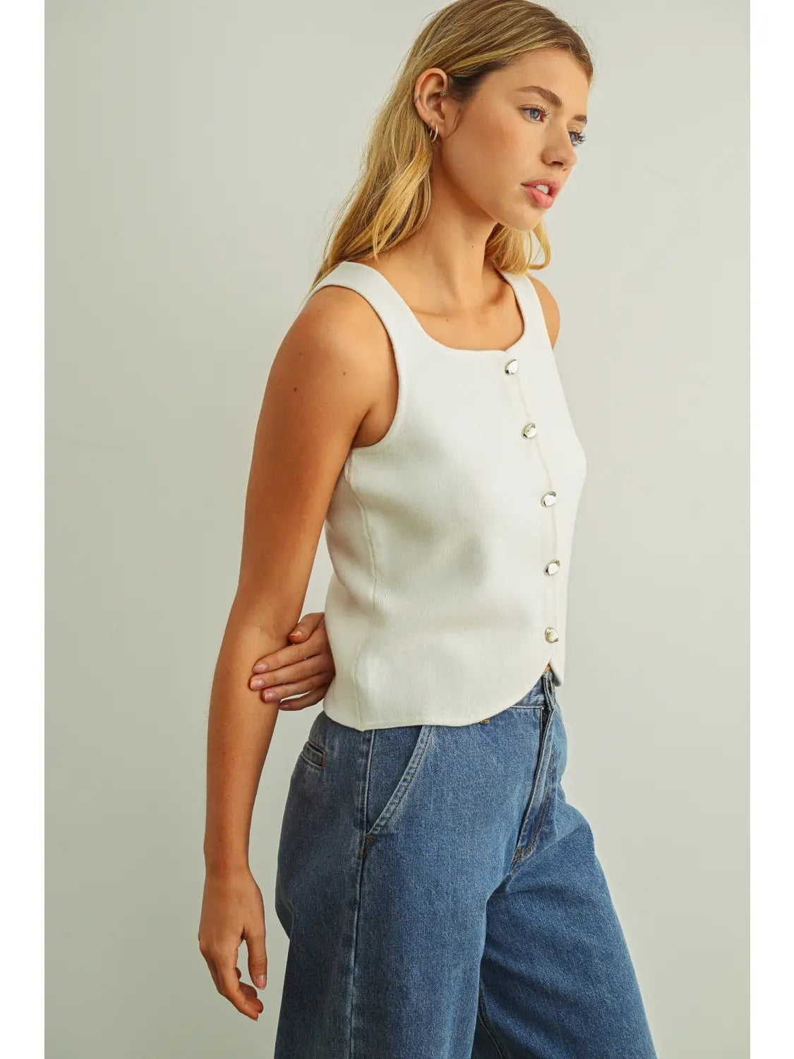 Sleeveless Knitted Button Front Vest Top