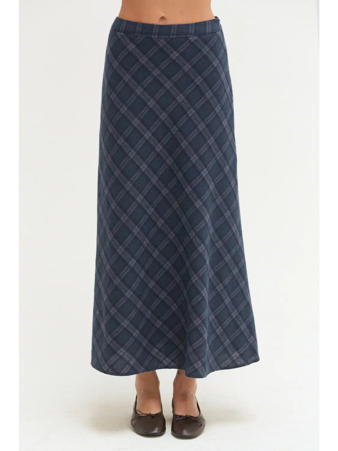 Sandra Plaid Flowy Midi Skirt