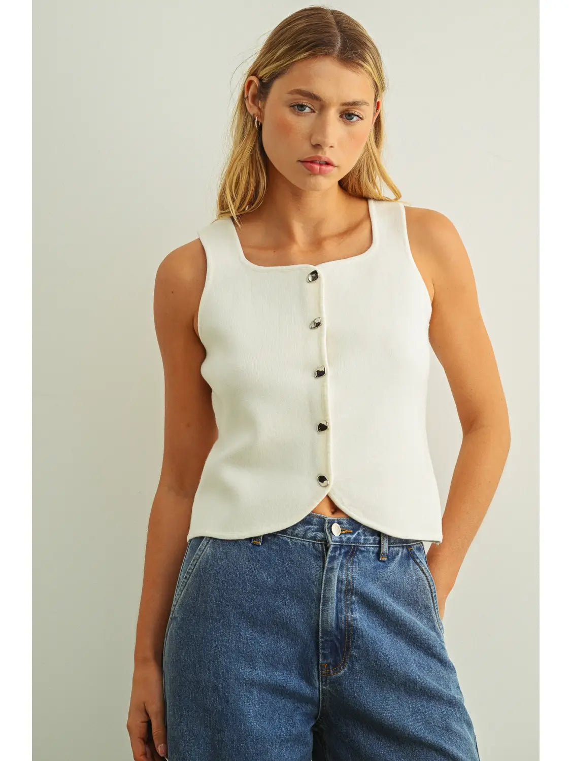 Sleeveless Knitted Button Front Vest Top