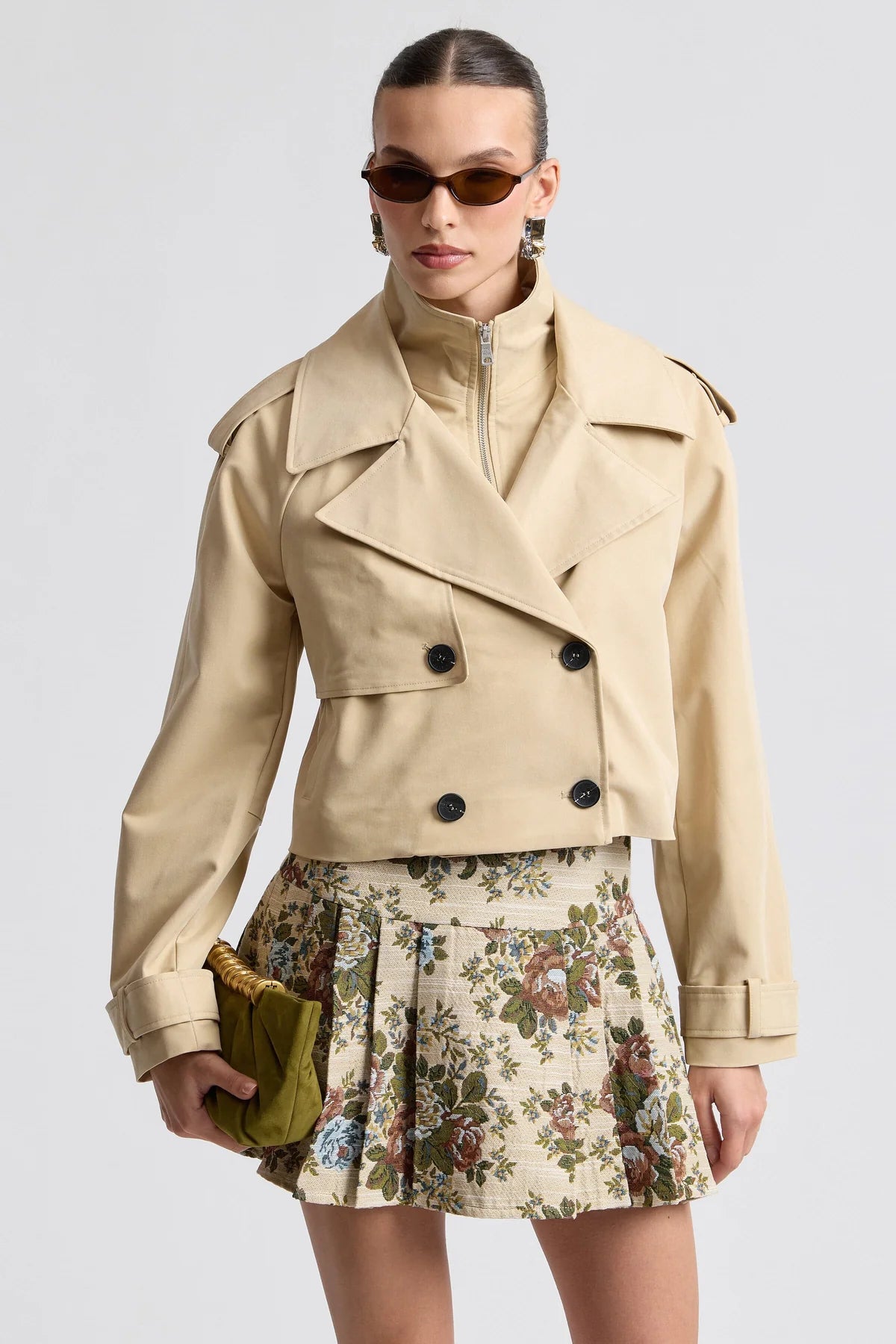 Funnel Neck Cropped Trench Jacket