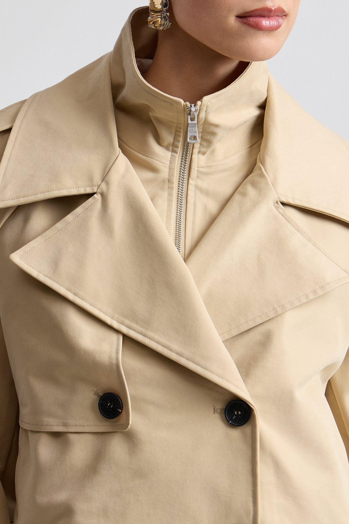 Funnel Neck Cropped Trench Jacket