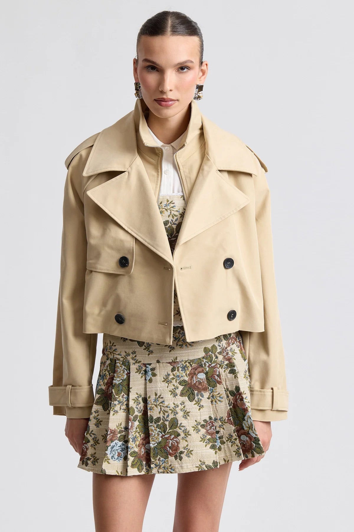 Funnel Neck Cropped Trench Jacket