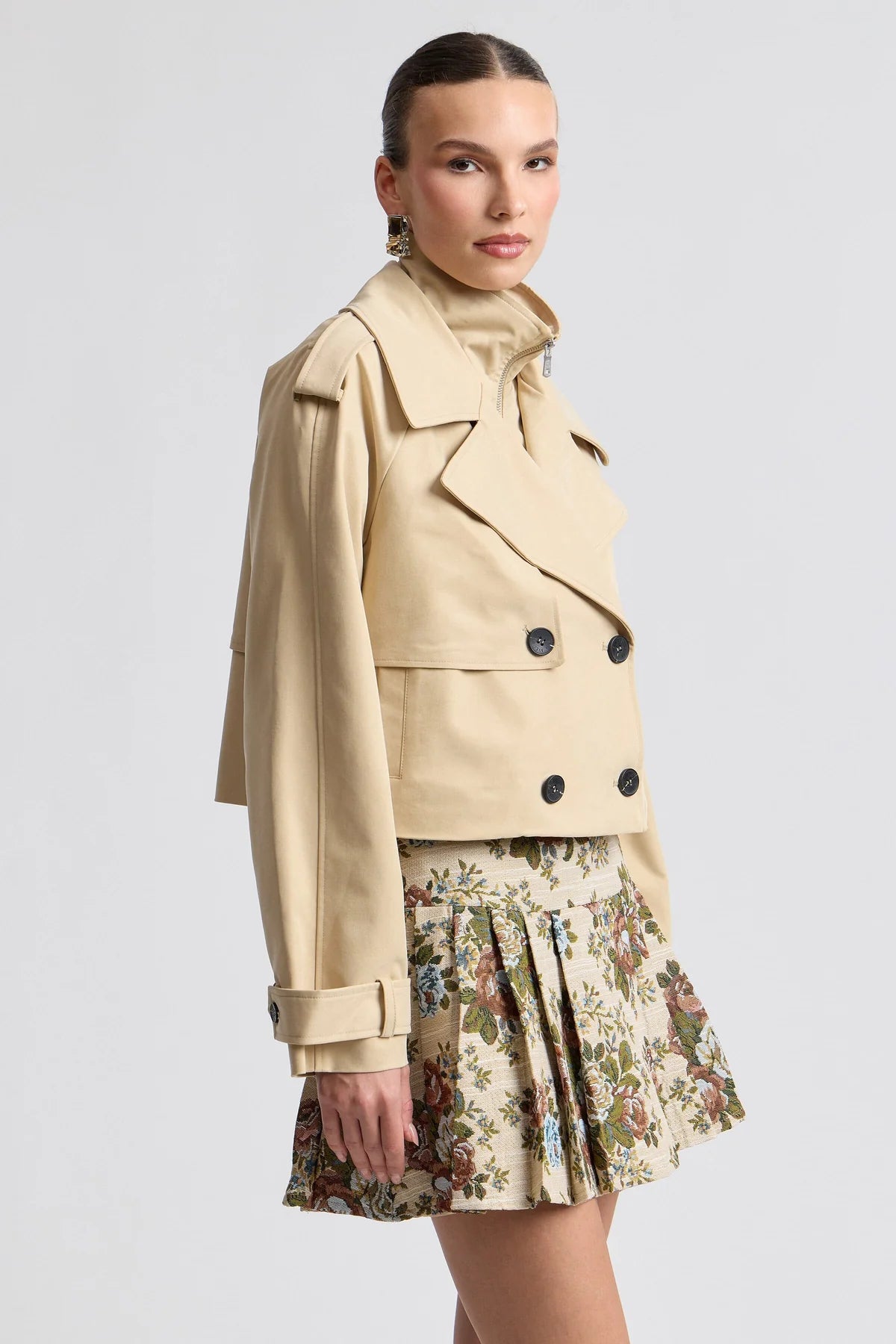 Funnel Neck Cropped Trench Jacket