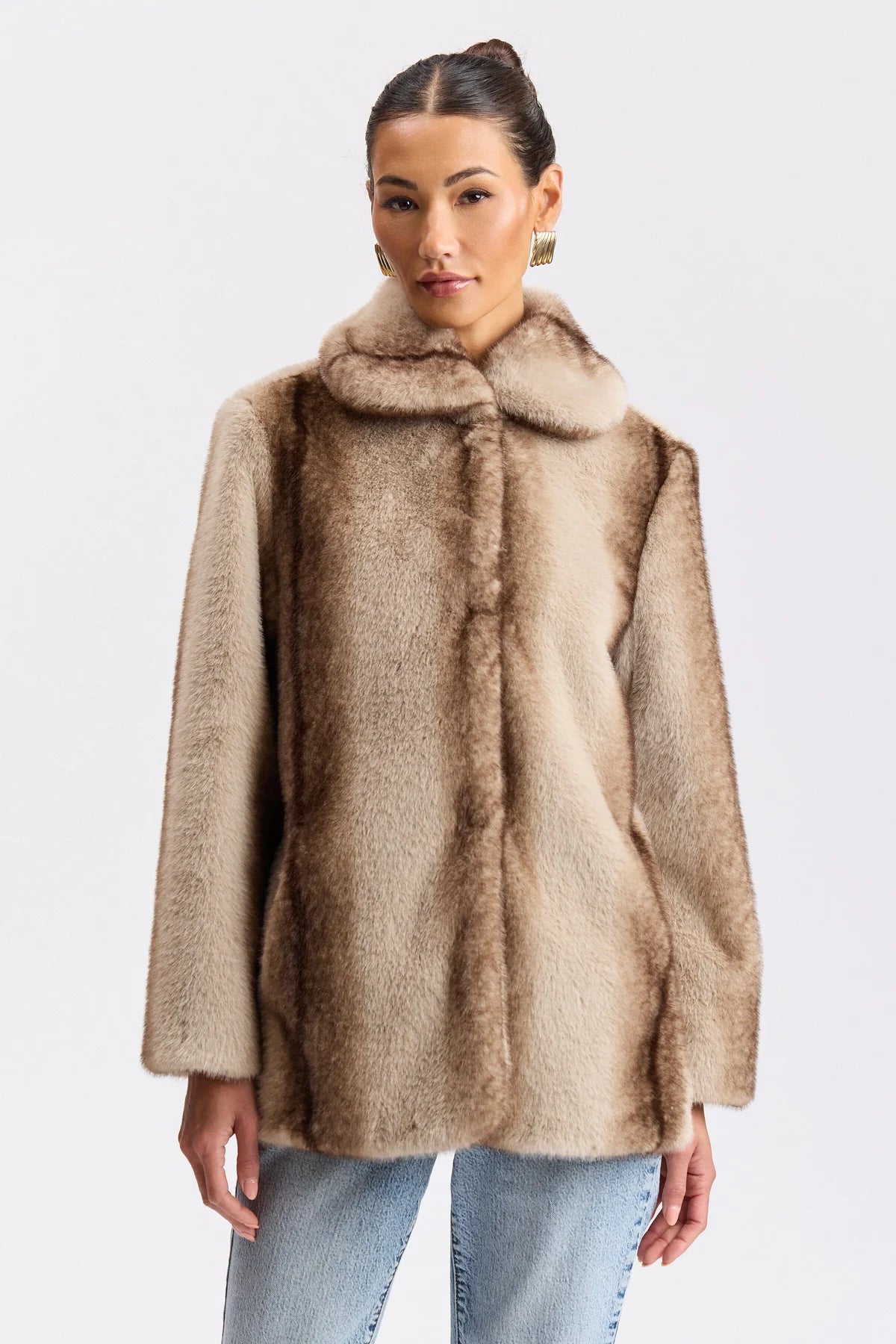 Two-Tone Faux-Fur High-Neck Coat
