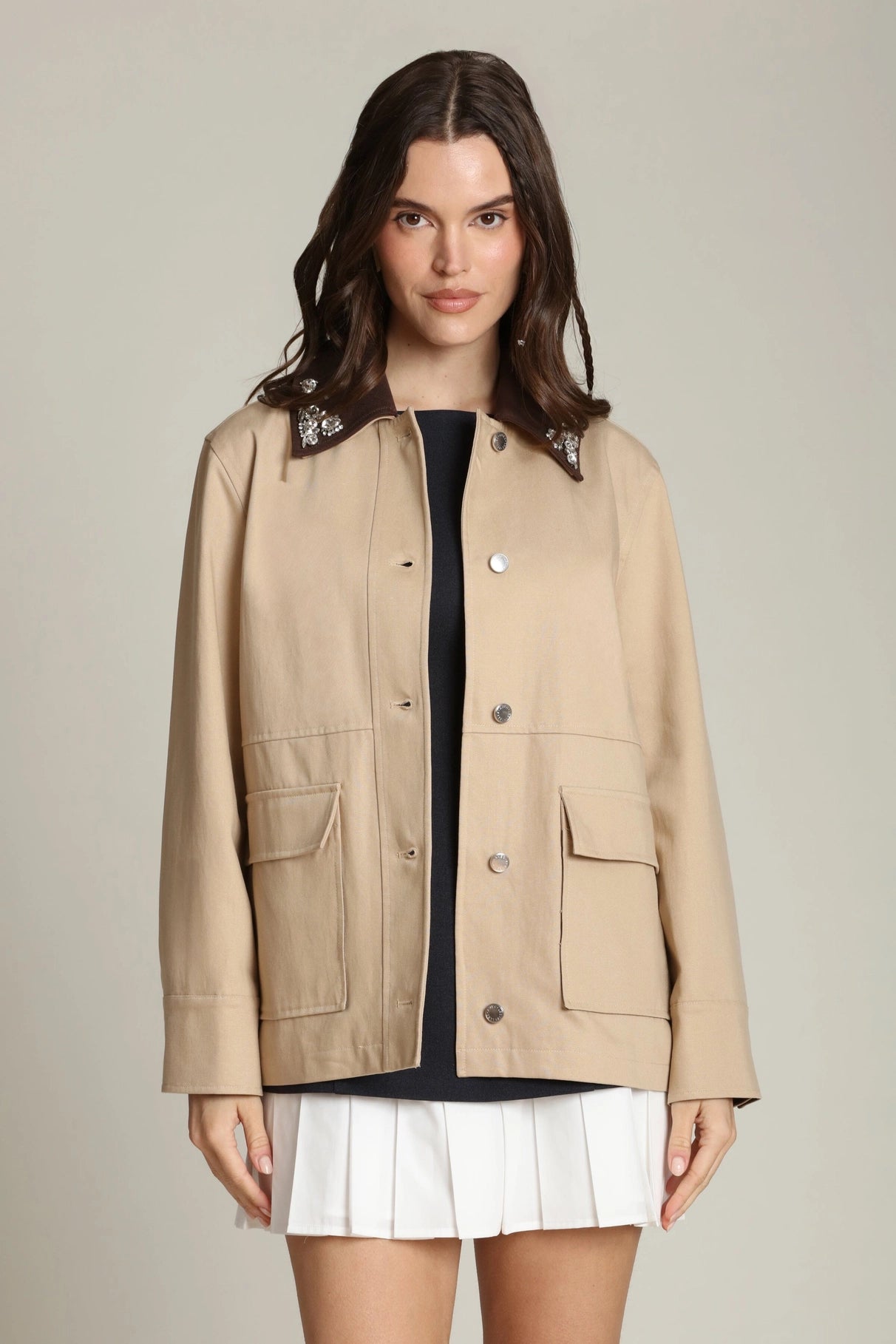 Embellished Cotton Lyocell Barn Jacket