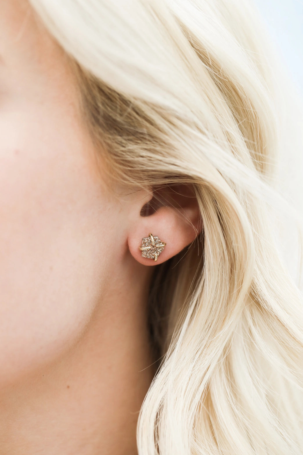 Druzy Prong Gold Earrings