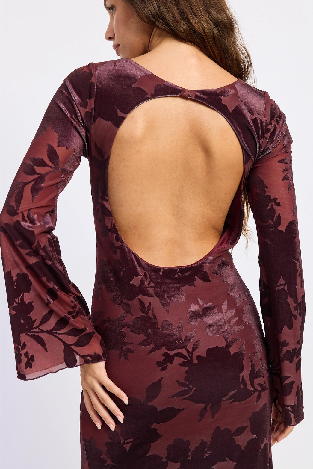 Open Back Maxi Floral Long Sleeve Dress
