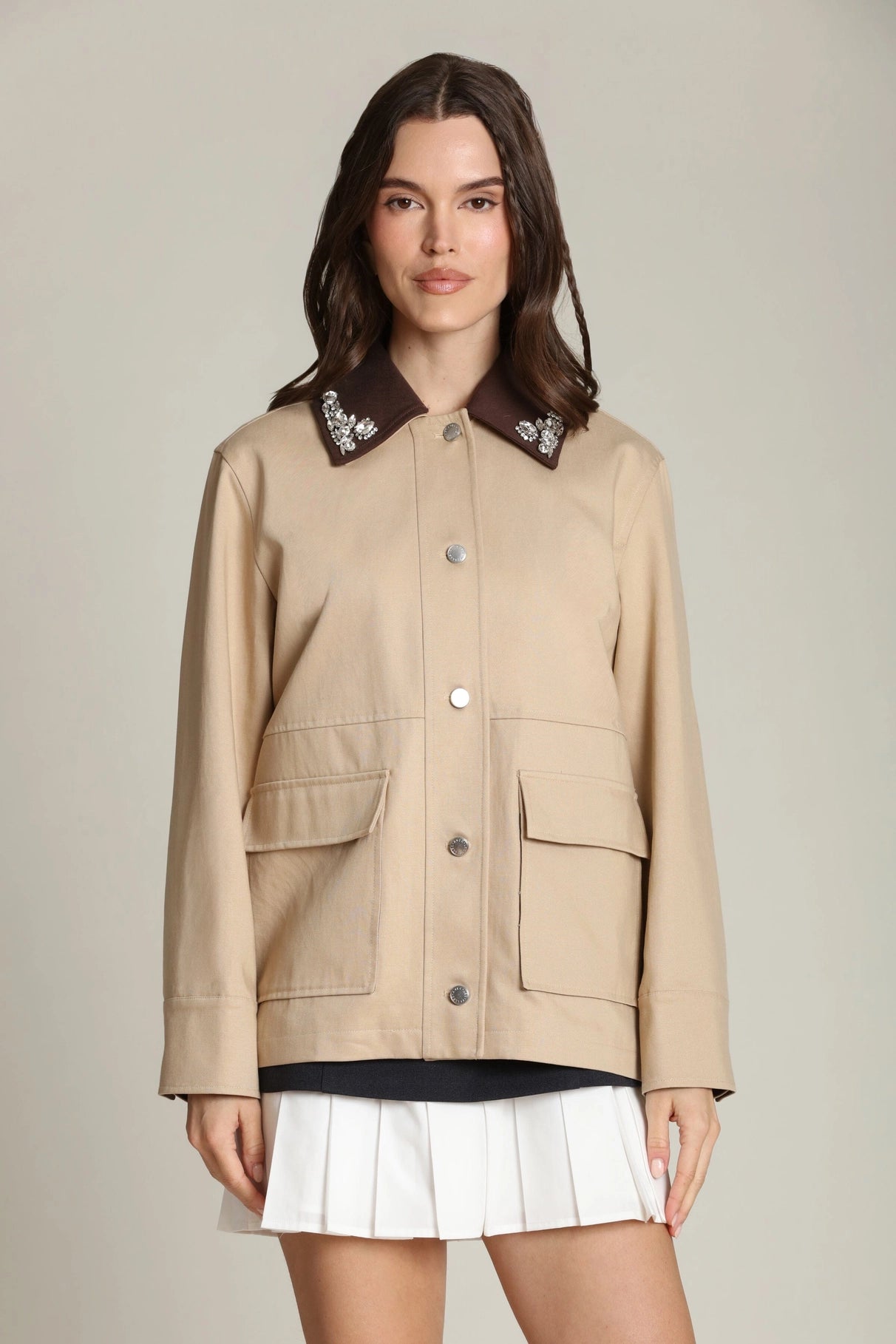 Embellished Cotton Lyocell Barn Jacket