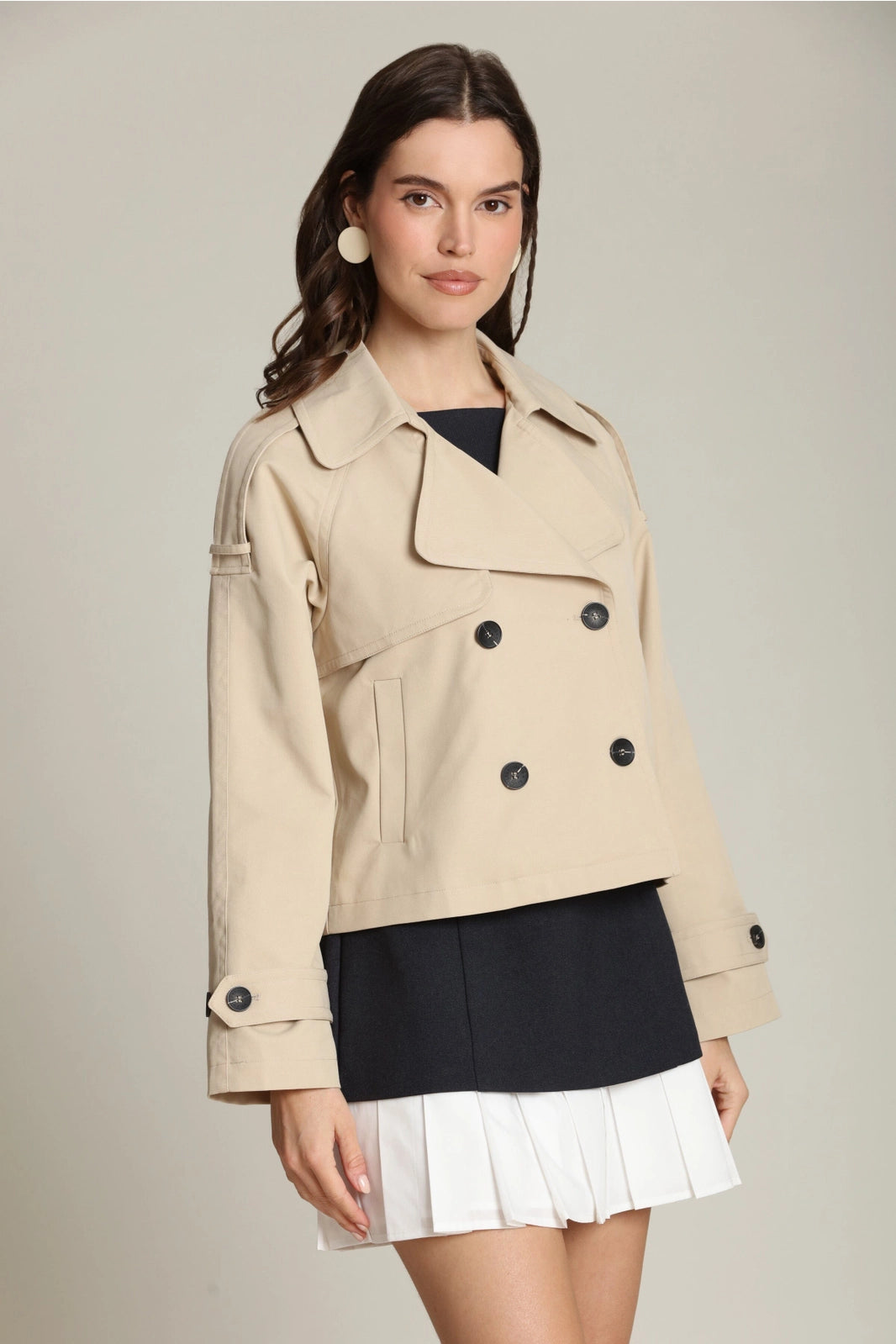Cotton Blend Cropped Trench Coat